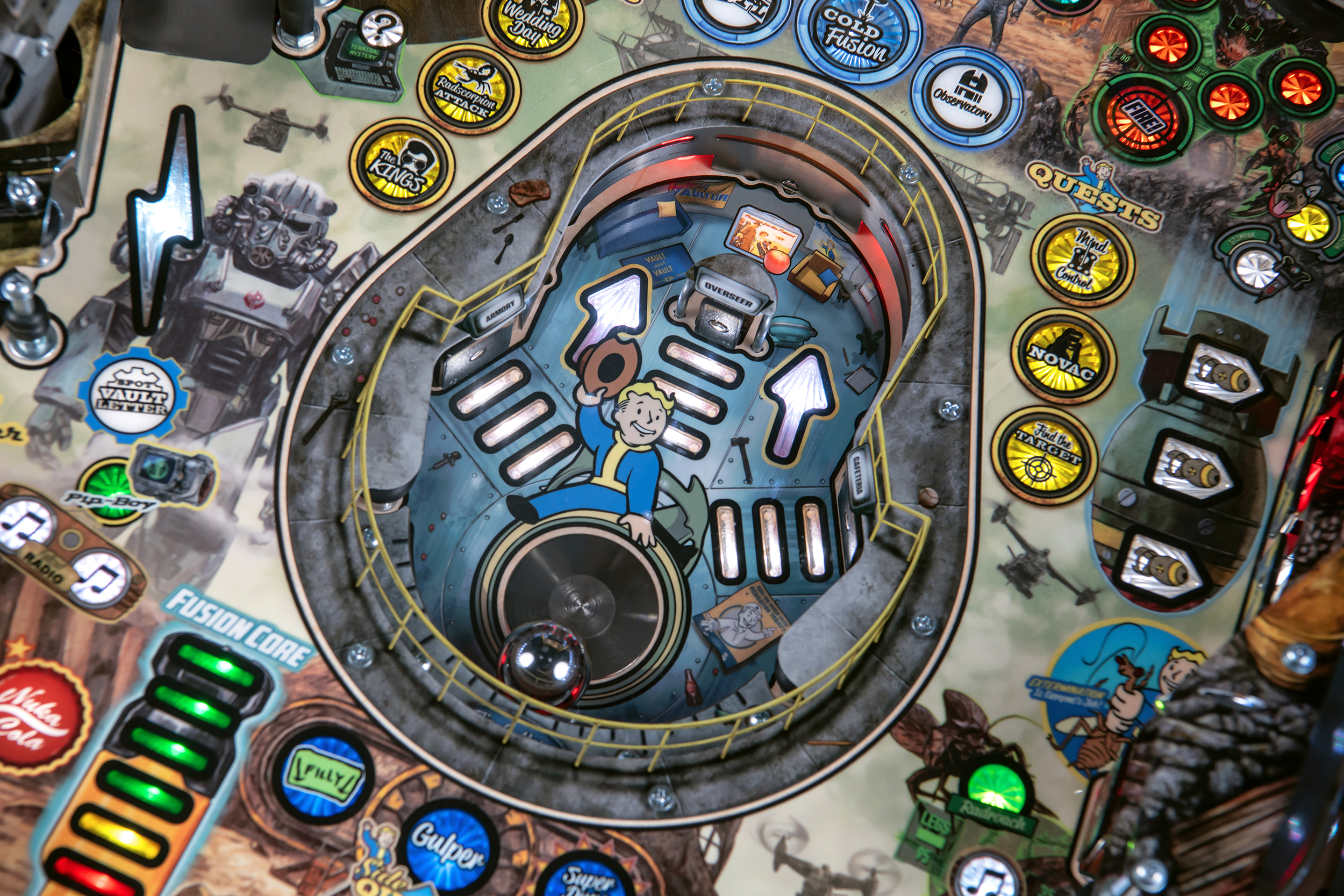 The lower playfield controled by a magnet on the Limited Edition Model of Fallout from Stern Pinball.