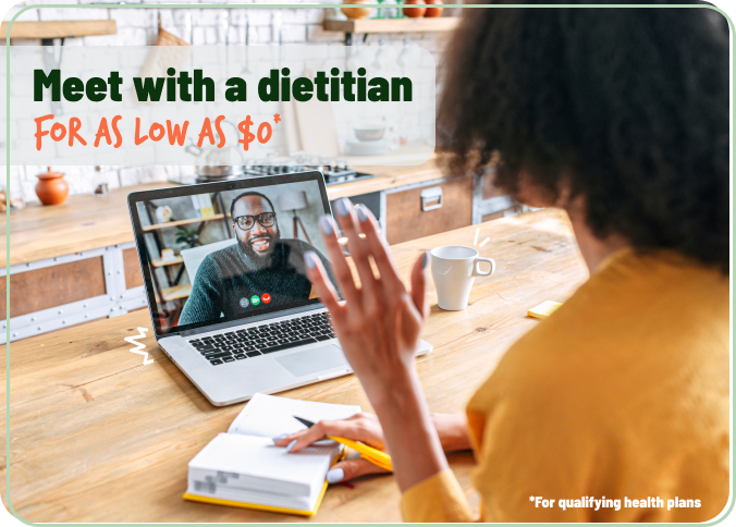 Photo of a happy woman consulting a dietitian about her goals via video chat
